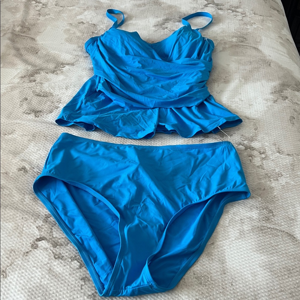 Jantzen Bright Blue Peplum Tankini Swimsuit Set Size 14 - Picture 9 of 12